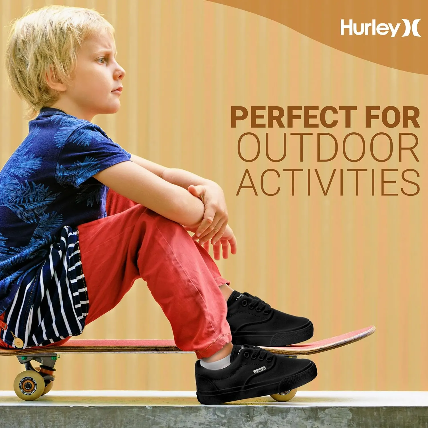 Hurley Marley Kids Lace Up Canvas Sneakers  Low Cut Skateboarding Shoes for Kids, Sports Shoes for Boys and Girls