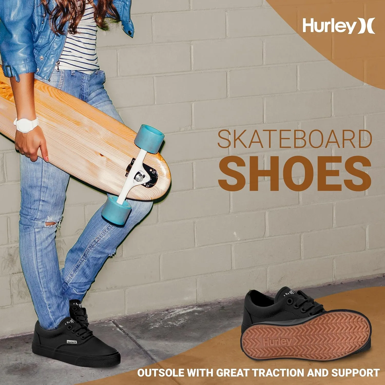 Hurley Marley Kids Lace Up Canvas Sneakers  Low Cut Skateboarding Shoes for Kids, Sports Shoes for Boys and Girls