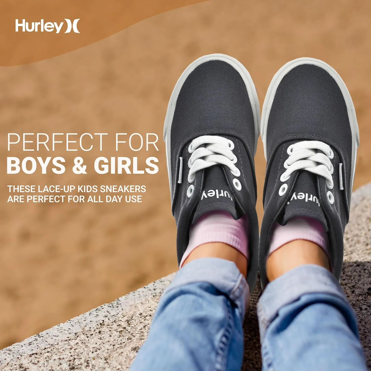Hurley Marley Kids Lace Up Canvas Sneakers  Low Cut Skateboarding Shoes for Kids, Sports Shoes for Boys and Girls