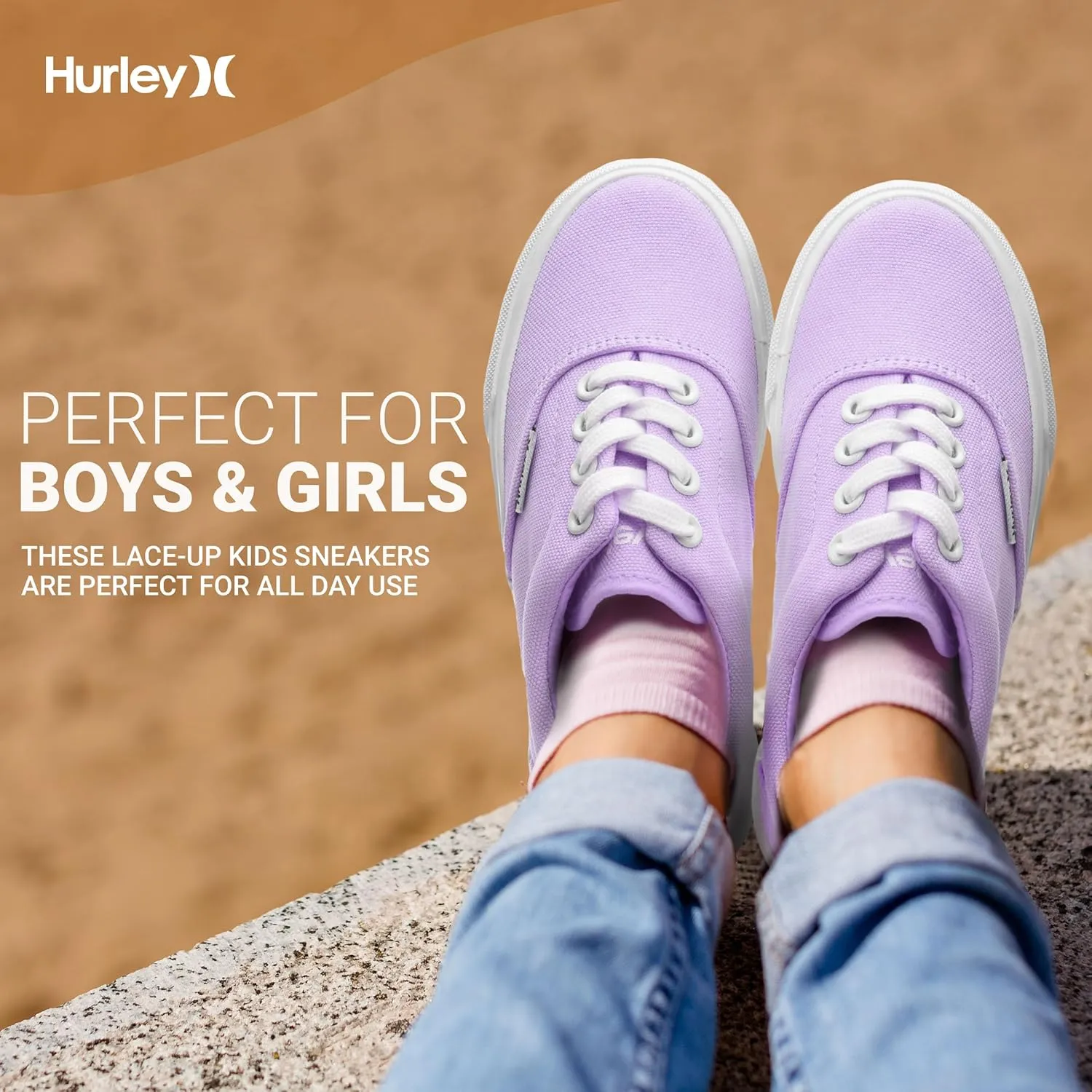 Hurley Marley Kids Lace Up Canvas Sneakers  Low Cut Skateboarding Shoes for Kids, Sports Shoes for Boys and Girls