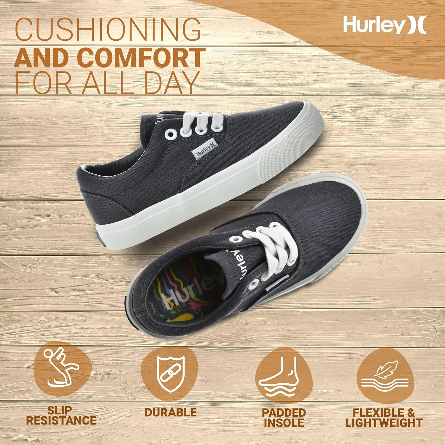 Hurley Marley Kids Lace Up Canvas Sneakers  Low Cut Skateboarding Shoes for Kids, Sports Shoes for Boys and Girls