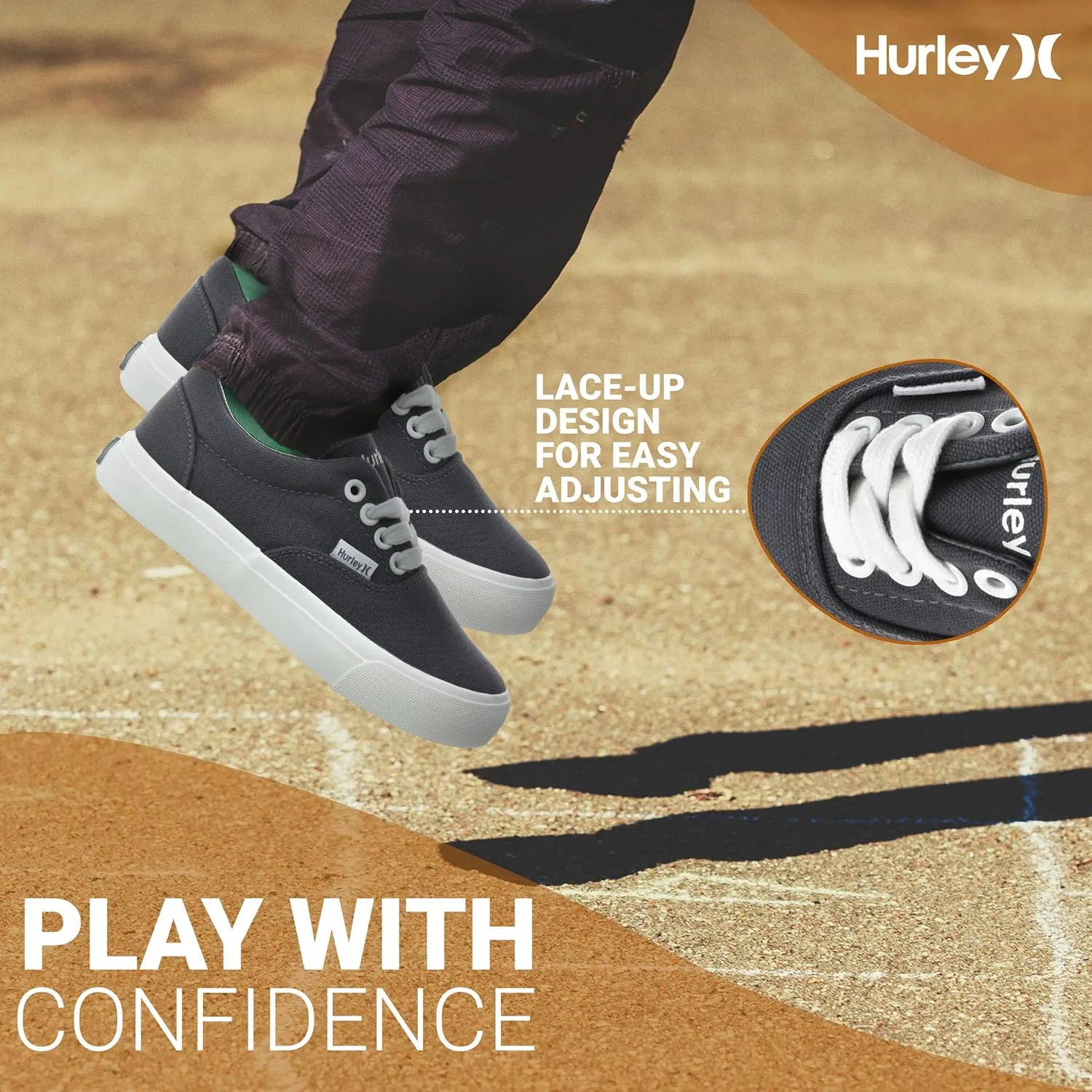 Hurley Marley Kids Lace Up Canvas Sneakers  Low Cut Skateboarding Shoes for Kids, Sports Shoes for Boys and Girls
