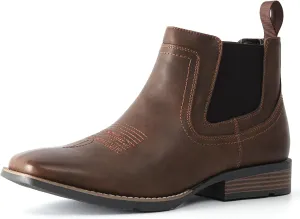 IXU Cowboy Boots For Men Square Toe Ankle Boots Western Chelsea Boot Casual Dress Slip On Men Shoes