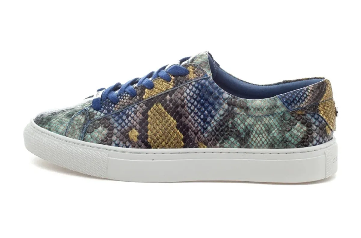 JSlides Women's LUCKI Lace-up Round toe Platform Sneaker, BLUE MULTI EMB