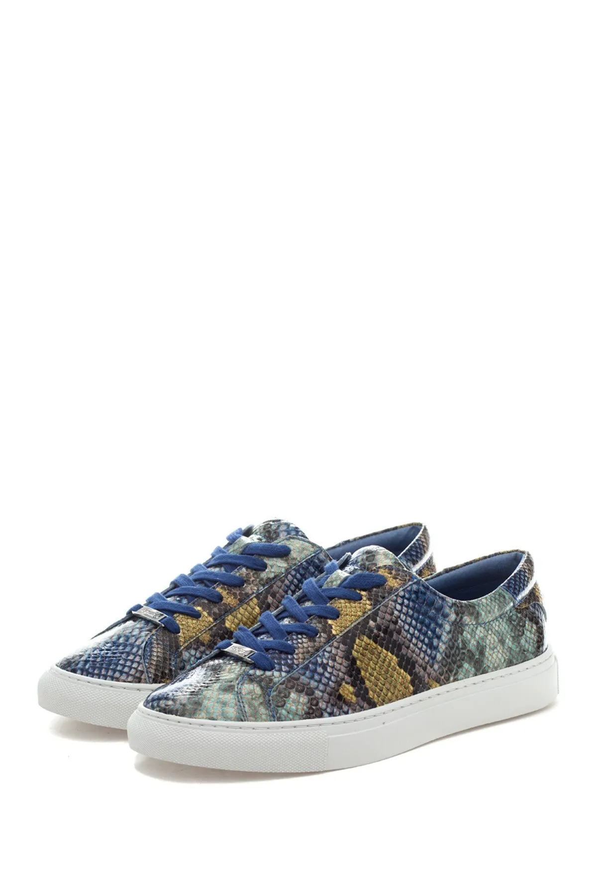 JSlides Women's LUCKI Lace-up Round toe Platform Sneaker, BLUE MULTI EMB