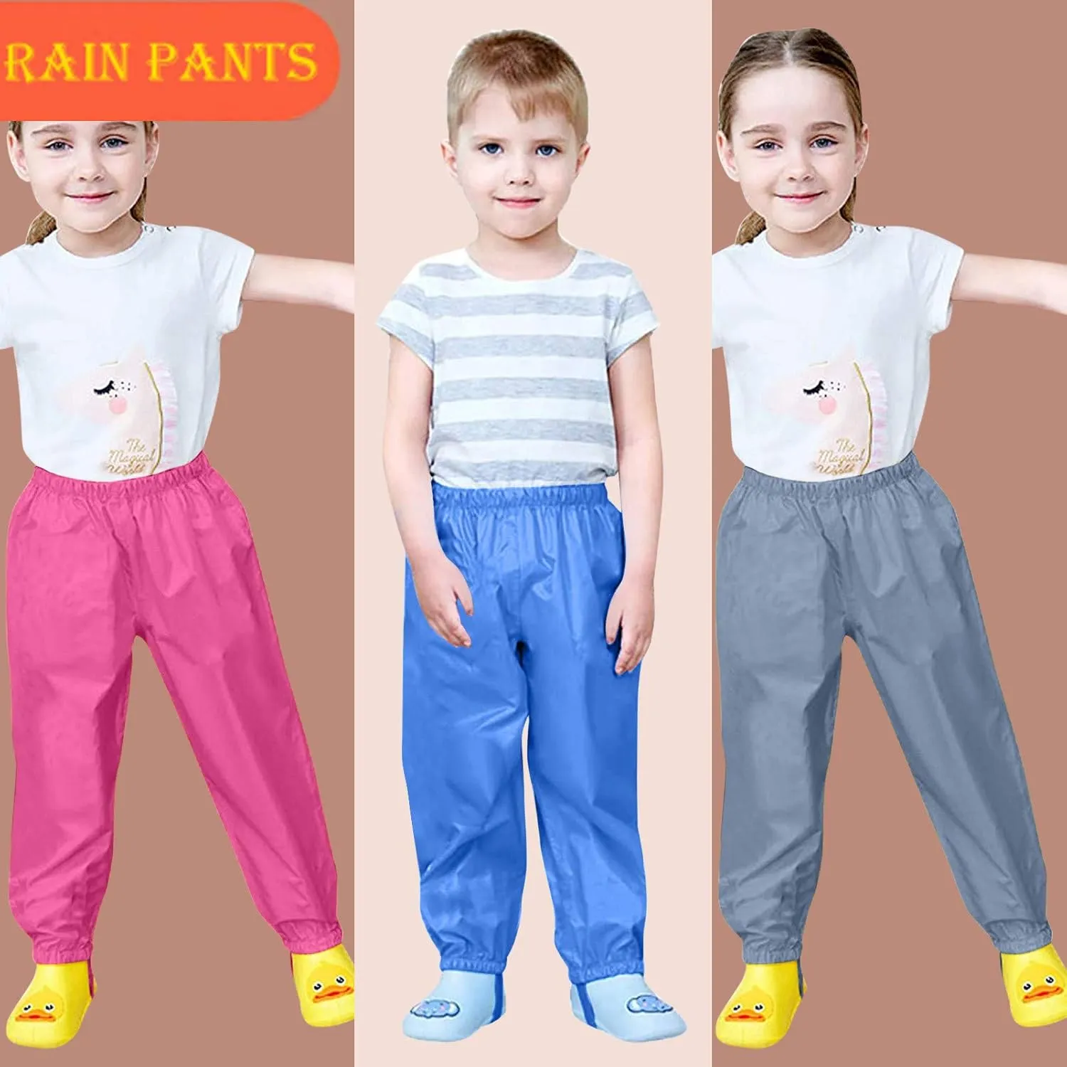 Kids Rain Pants Boys Girls Waterproof Pants Toddler Mud Dirty Proof Lightweight Rain Suit Solid Color Trousers Outdoor