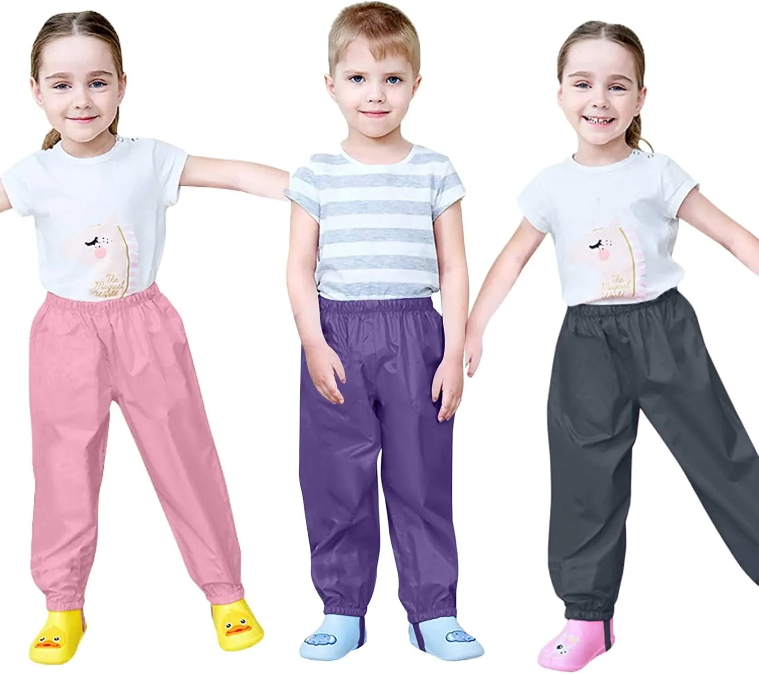 Kids Rain Pants Boys Girls Waterproof Pants Toddler Mud Dirty Proof Lightweight Rain Suit Solid Color Trousers Outdoor