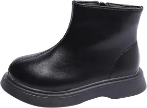 Kids Unisex Leather Ankle Boots Water Proof Classic Outdoor Hiking Walking Booties Solid Soft School Dress Shoes