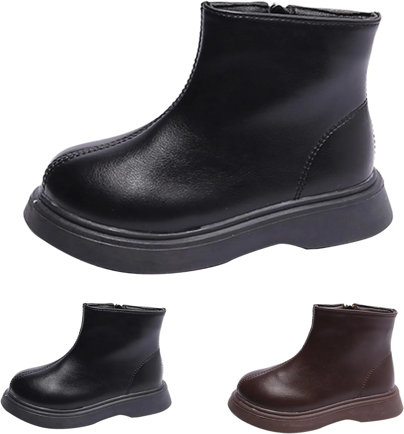 Kids Unisex Leather Ankle Boots Water Proof Classic Outdoor Hiking Walking Booties Solid Soft School Dress Shoes