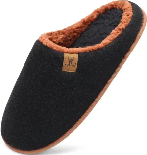 KuaiLu Mens House Memory Foam Slippers with Orthotic Arch Support Comfy Warm Plush Lining Slip On Casual Pantuflas Mans Comfortable Bedroom Shoes Rubber Sole for Indoor&Outdoor Black Brown Size 8