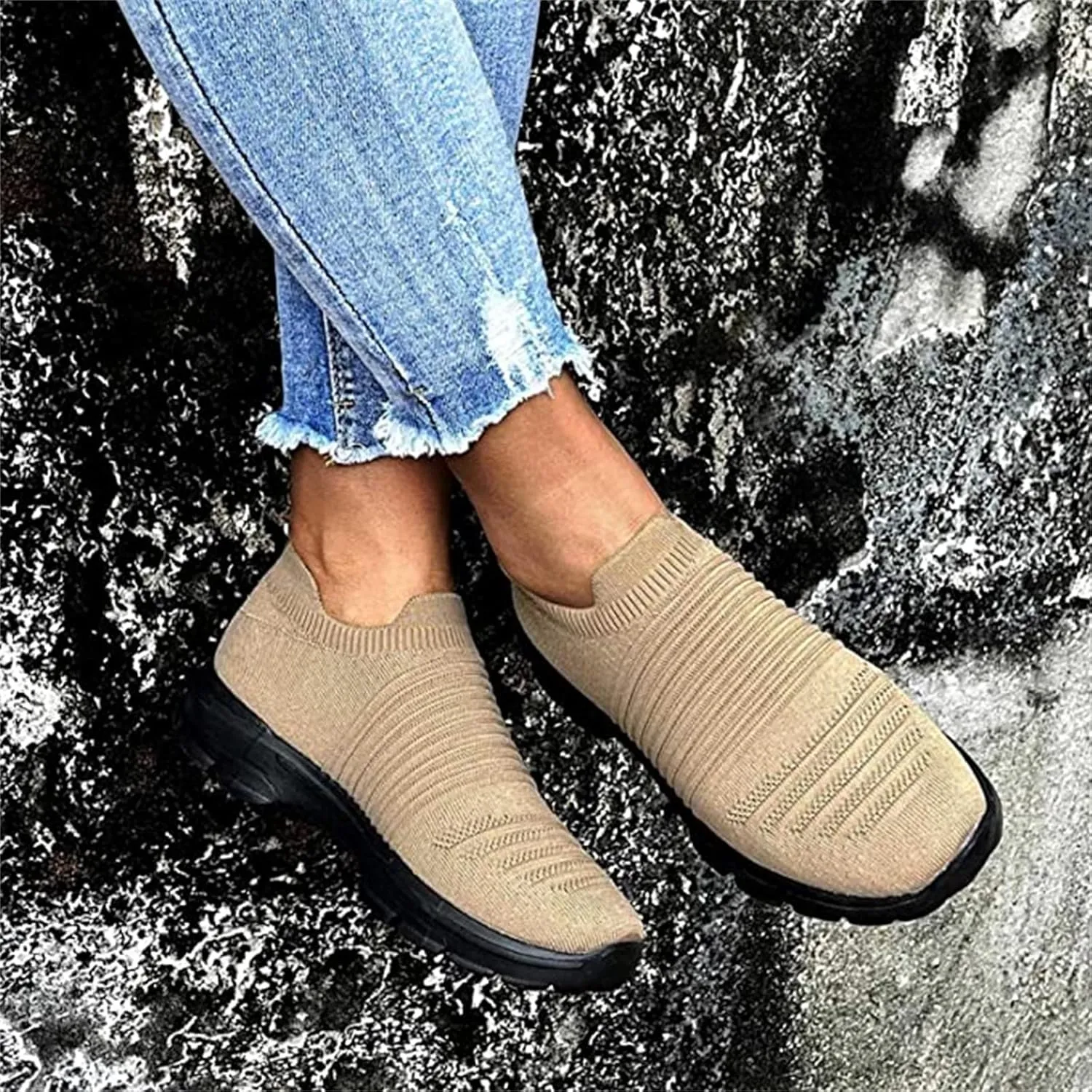 Ladmiple Sneakers For Women Slip On Walking Shoes Non Slip Fashion Casual Dressy Summer Fashion Comfortable Flats Loafer