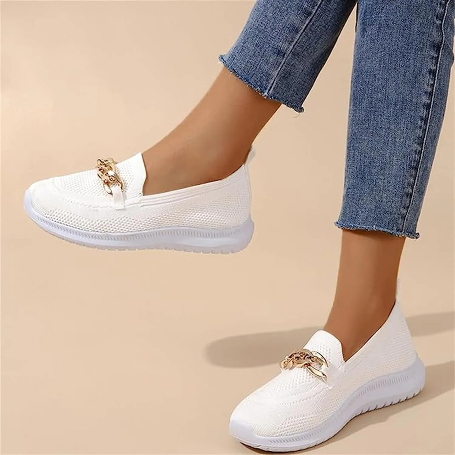 Ladmiple Walking Shoes Women Slip On Lightweight Casual Sneakers Mesh Comfortable Loafers Slip Resistant Soft Work Shoes