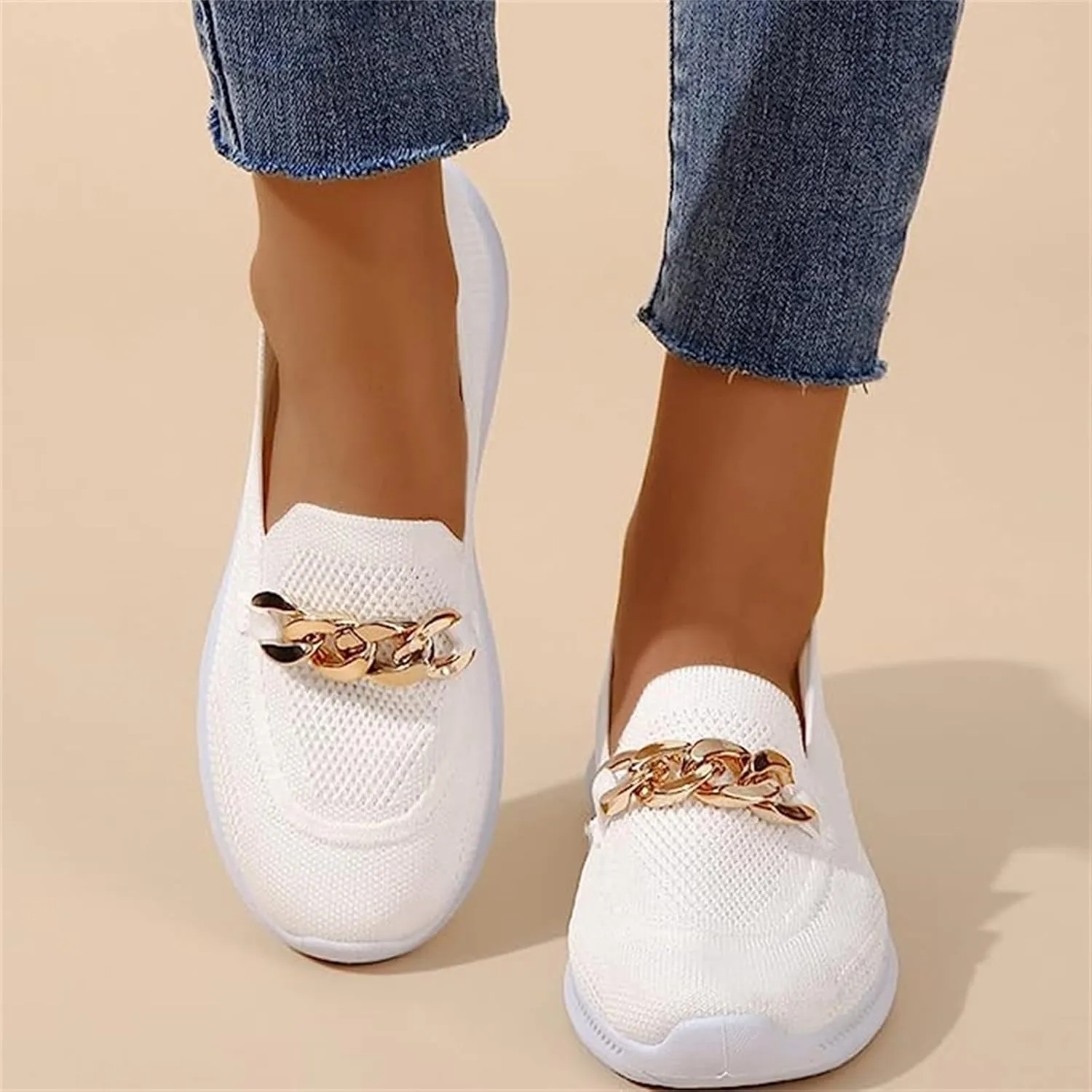 Ladmiple Walking Shoes Women Slip On Lightweight Casual Sneakers Mesh Comfortable Loafers Slip Resistant Soft Work Shoes