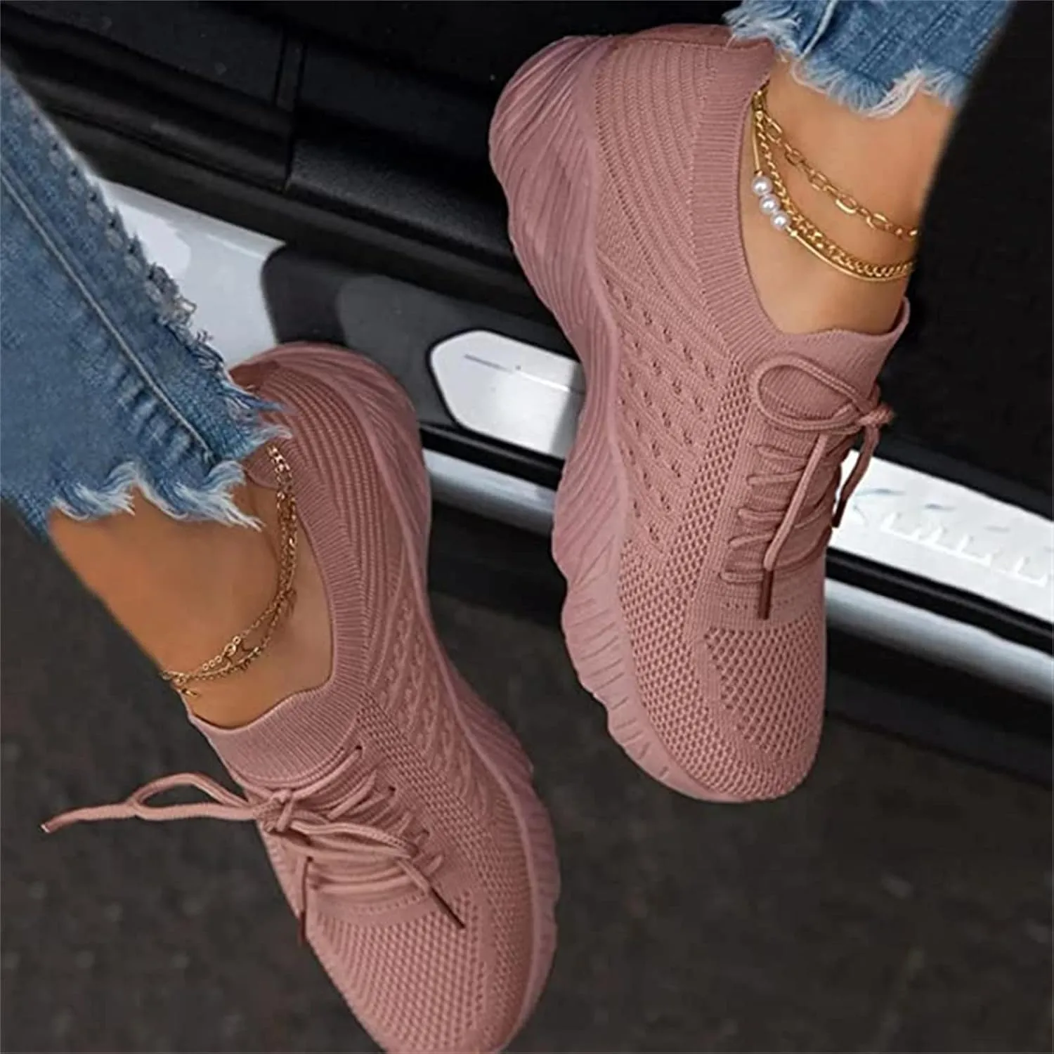 Ladmiple Walking Shoes Women Slip On Lightweight Sock Sneakers Non Slip Comfortable Casual Fashion Running Tennis Shoes