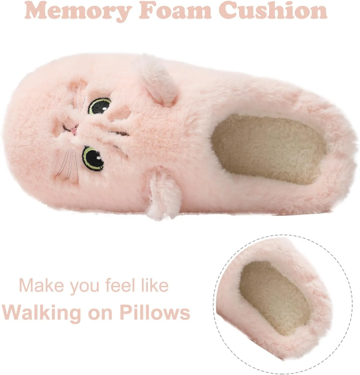 LAVAU Cute Cat Slippers for Women, Fuzzy Fluffy Faux Fur Animal House Slides for Indoor and Outdoor Shoes