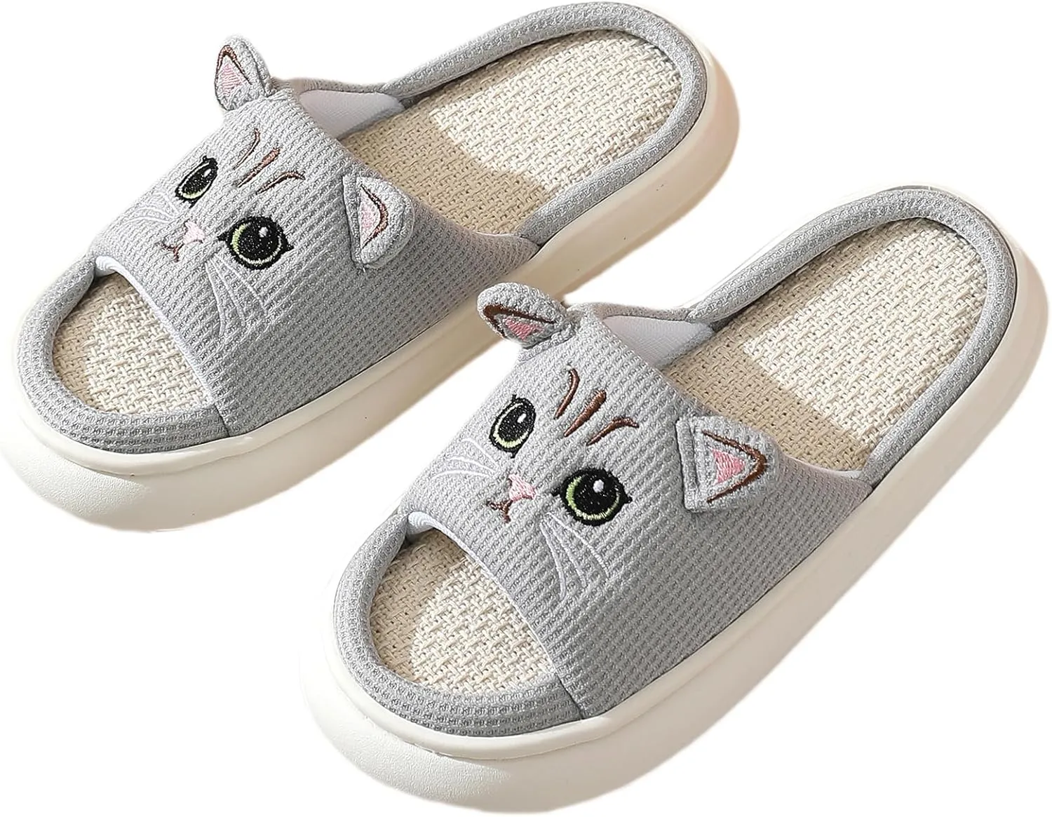 LAVAU Cute Cat Slippers for Women, Fuzzy Fluffy Faux Fur Animal House Slides for Indoor and Outdoor Shoes