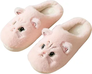 LAVAU Cute Cat Slippers for Women, Fuzzy Fluffy Faux Fur Animal House Slides for Indoor and Outdoor Shoes