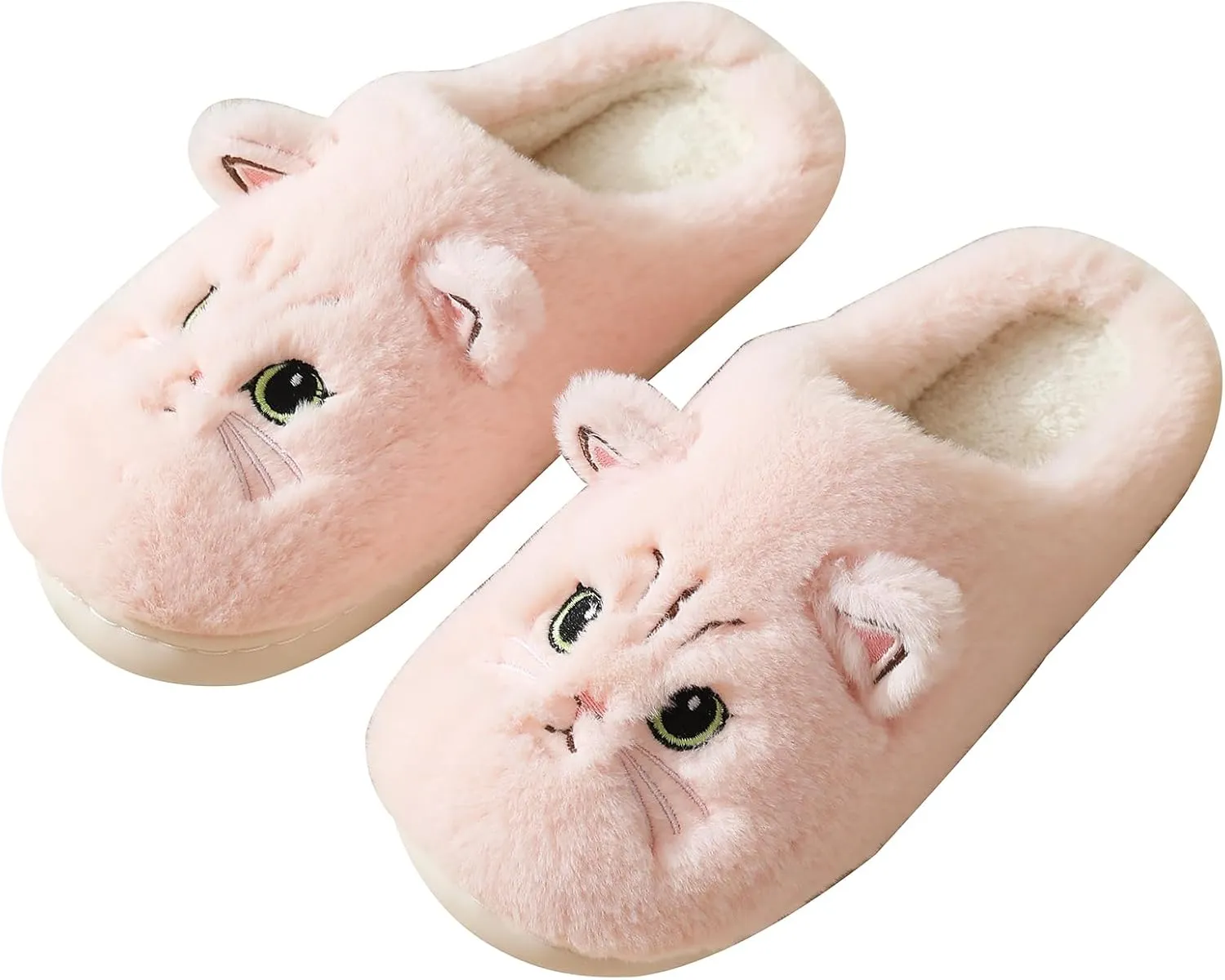 LAVAU Cute Cat Slippers for Women, Fuzzy Fluffy Faux Fur Animal House Slides for Indoor and Outdoor Shoes