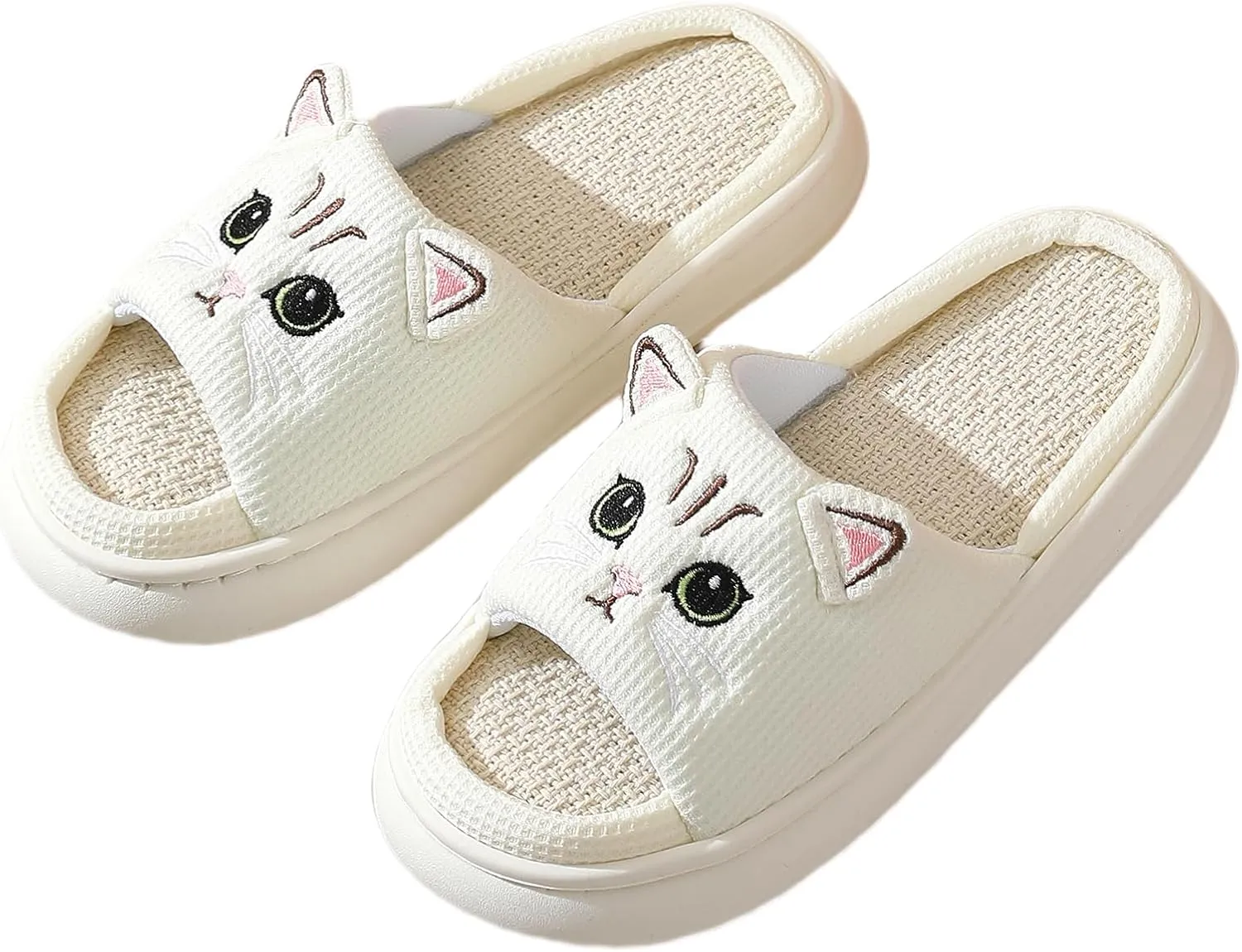 LAVAU Cute Cat Slippers for Women, Fuzzy Fluffy Faux Fur Animal House Slides for Indoor and Outdoor Shoes