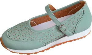 Leisure Women's Soft Sole Non Slip Flat Breathable Buckle Strap Lazy Shoes Womens Dressy Casual Shoes