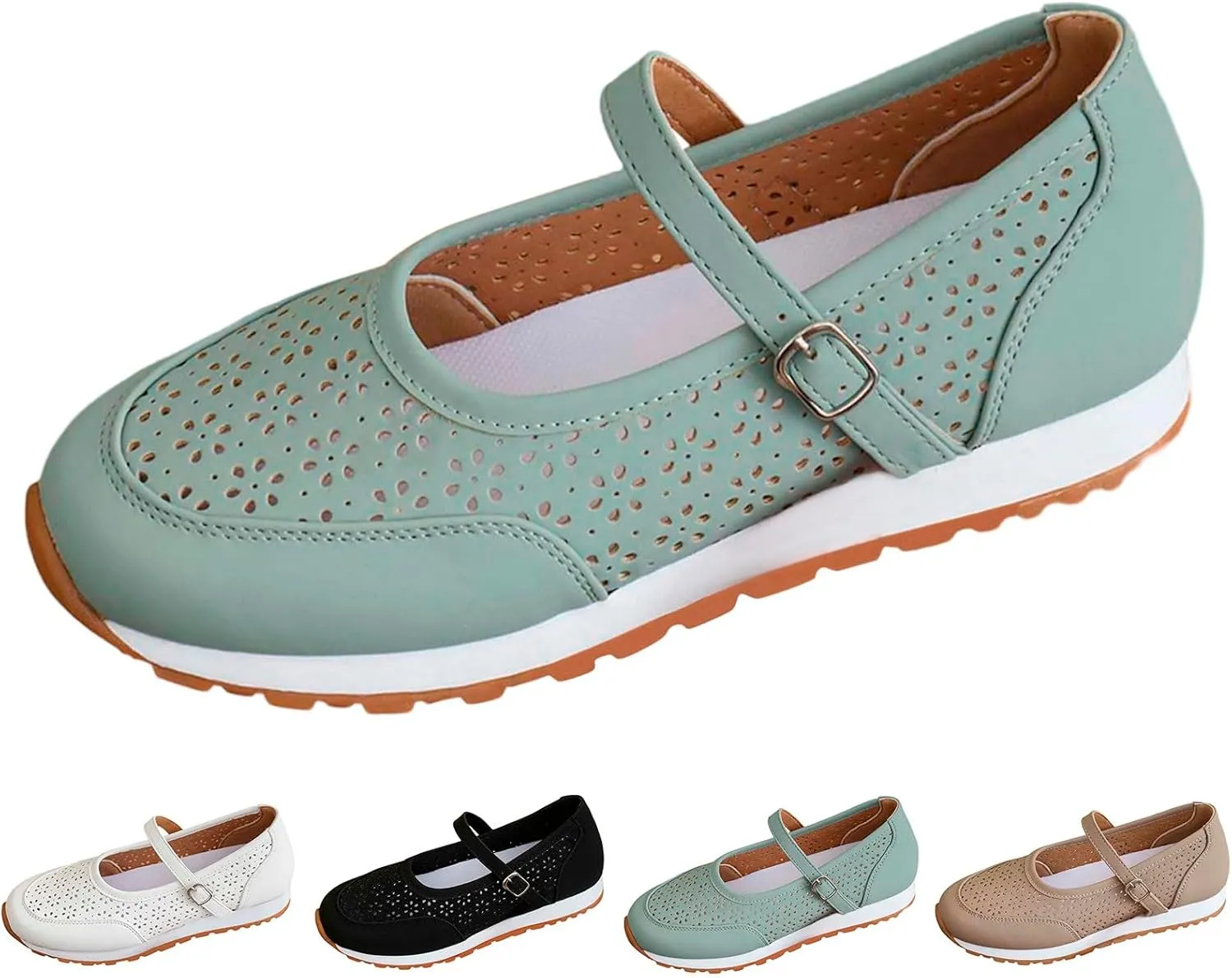 Leisure Women's Soft Sole Non Slip Flat Breathable Buckle Strap Lazy Shoes Womens Dressy Casual Shoes