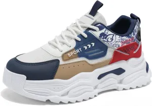 Men's Chunky Sole Sneakers with Breathable Mesh Upper & Color-Blocked Design Sturdy Platform Sole for Casual Walking Mesh Lining & Traction Grooves Fashionable Dad Shoes
