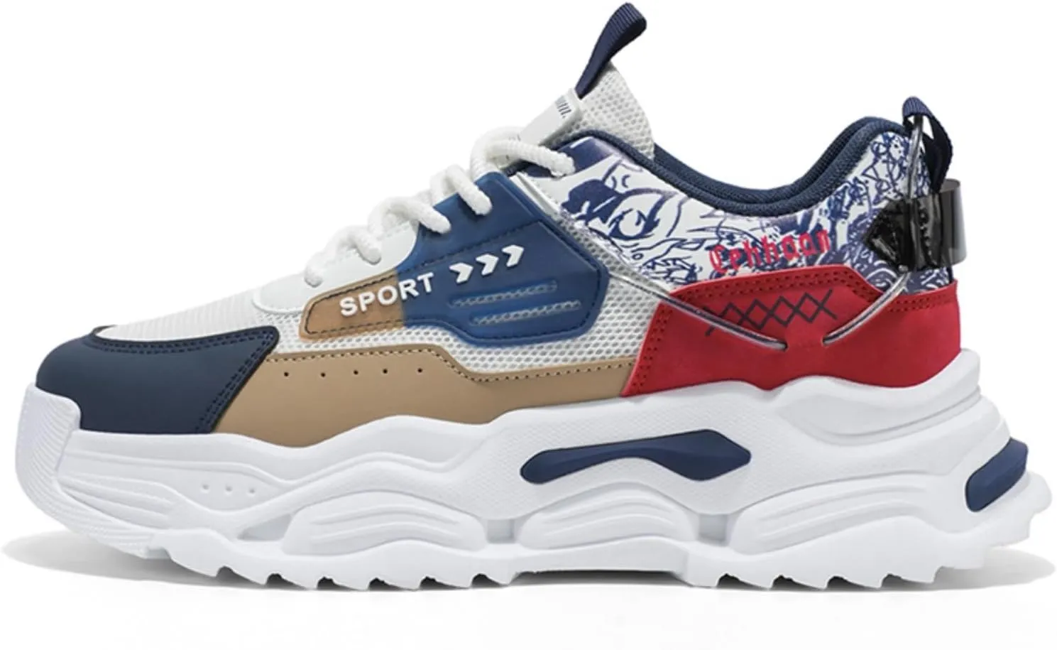 Men's Chunky Sole Sneakers with Breathable Mesh Upper & Color-Blocked Design Sturdy Platform Sole for Casual Walking Mesh Lining & Traction Grooves Fashionable Dad Shoes