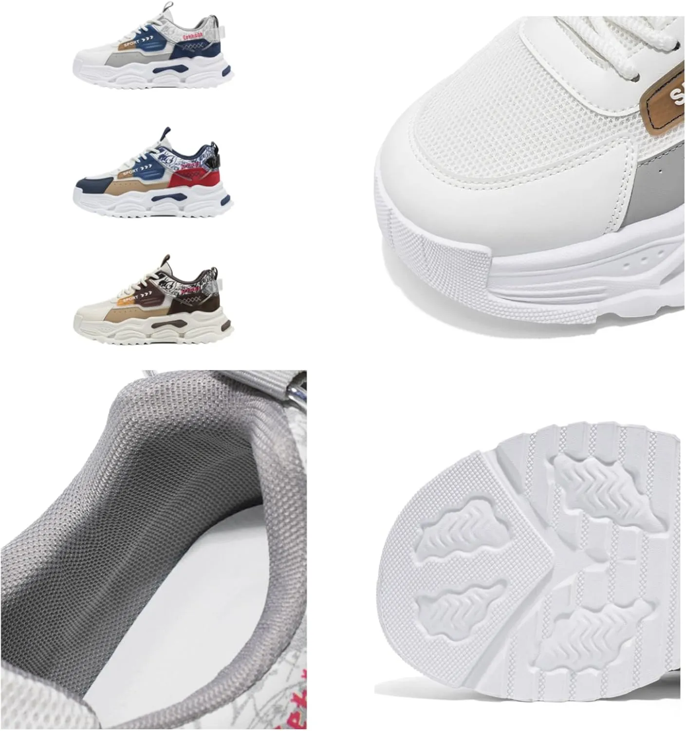 Men's Chunky Sole Sneakers with Breathable Mesh Upper & Color-Blocked Design Sturdy Platform Sole for Casual Walking Mesh Lining & Traction Grooves Fashionable Dad Shoes