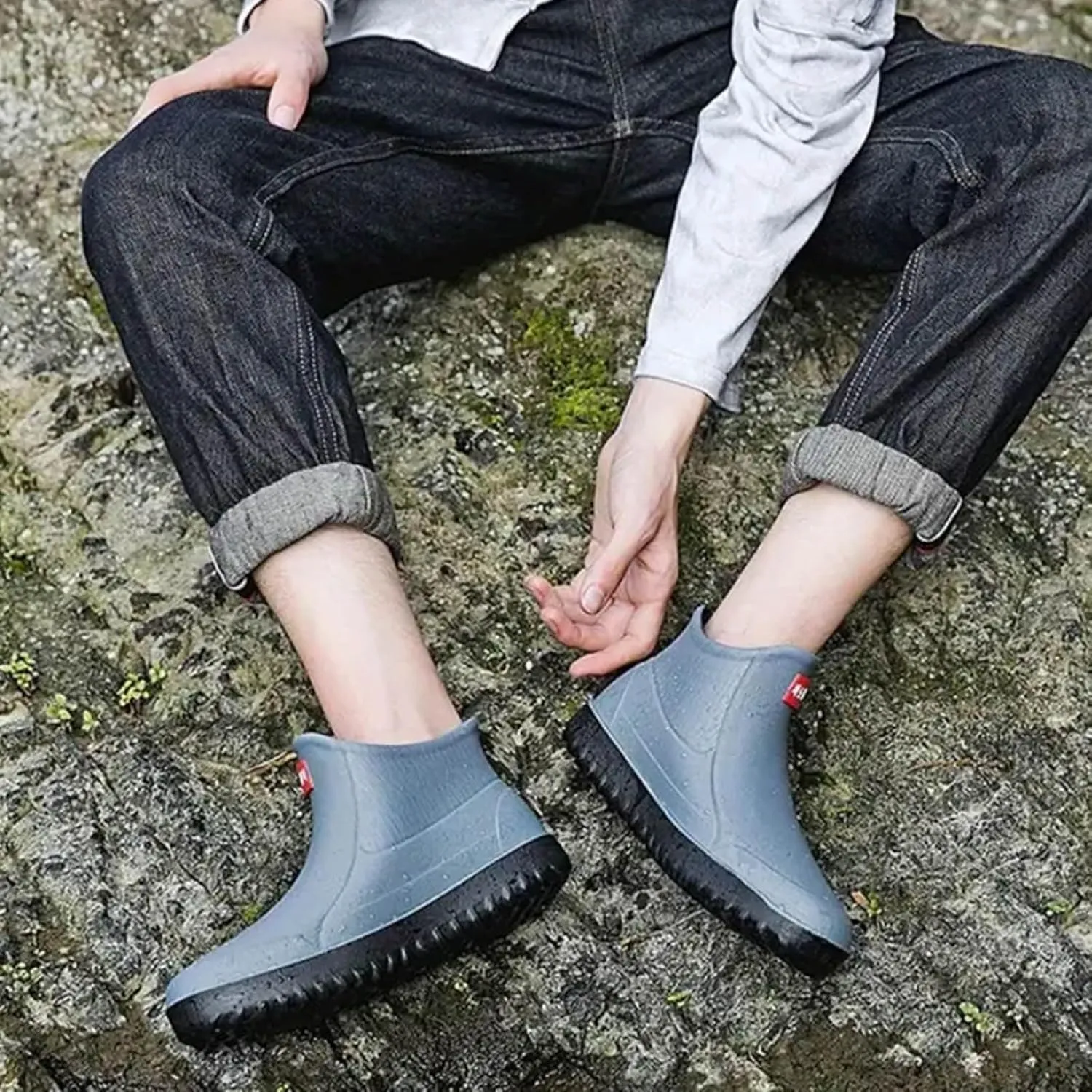 Men's Short Tube Slip On Rain Boots Outer Neoprene Boots Hiking Rain Boots Fishing Boots Water Proof Rain Boots