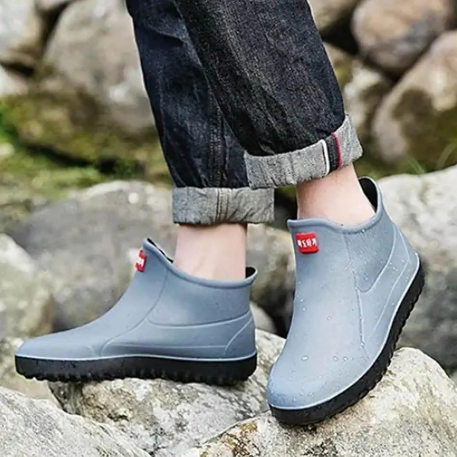 Men's Short Tube Slip On Rain Boots Outer Neoprene Boots Hiking Rain Boots Fishing Boots Water Proof Rain Boots