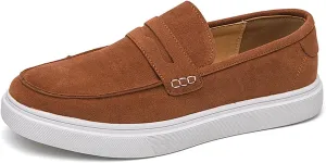 Men's Suede Leather Platform Penny Loafers Soft Comfortable Round Toe Flat Slip-On Business Casual Shoes for Outdoor Driving Walking Dress Shoes