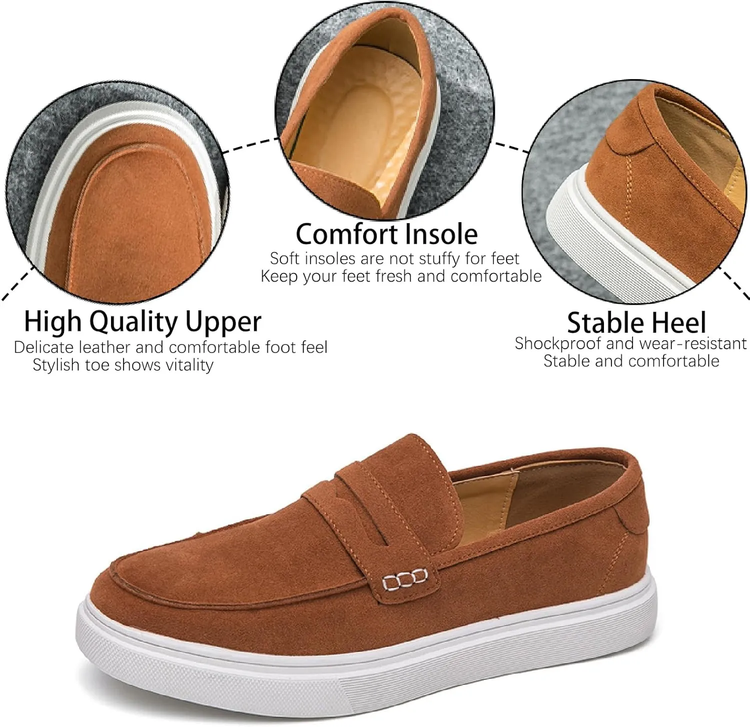 Men's Suede Leather Platform Penny Loafers Soft Comfortable Round Toe Flat Slip-On Business Casual Shoes for Outdoor Driving Walking Dress Shoes