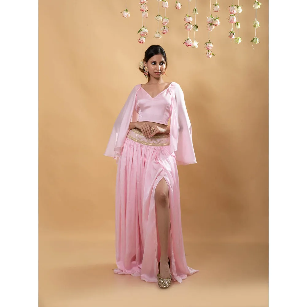 MONK & MEI Roshni Silk Lehenga Pink (Set of 2)