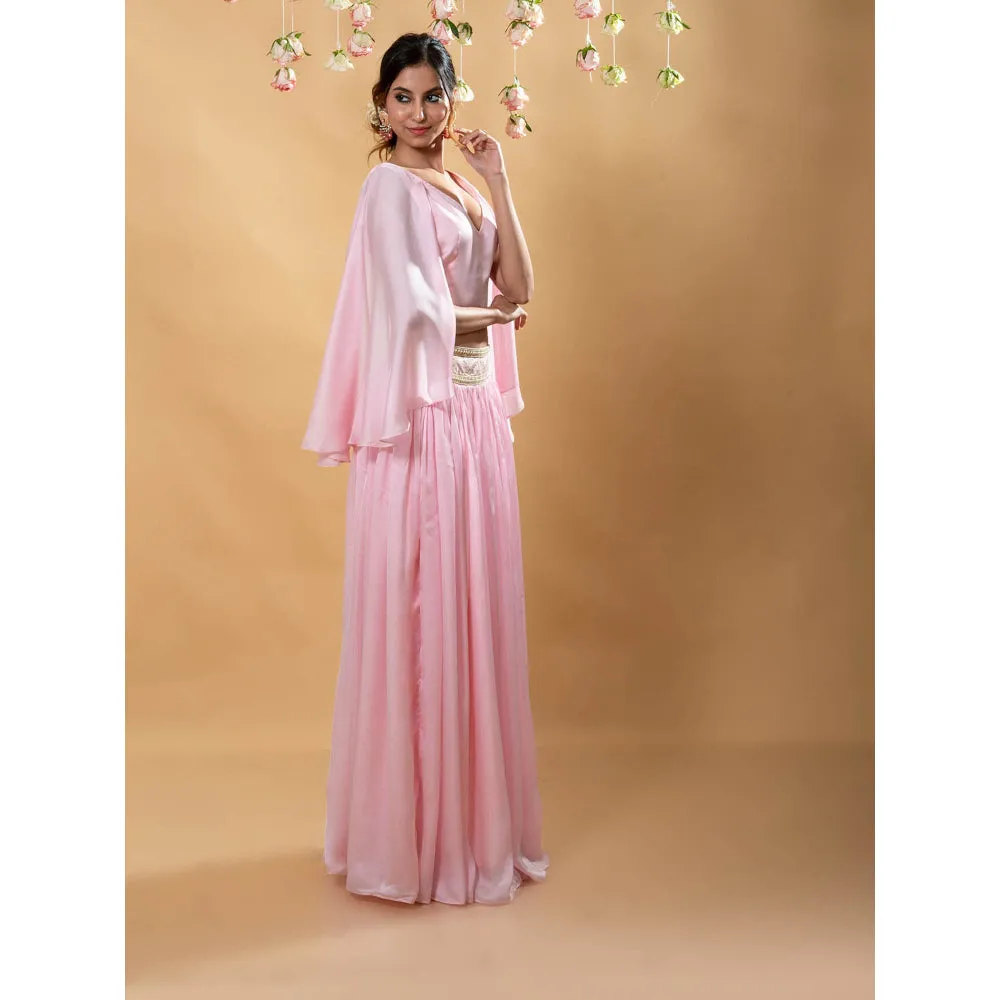 MONK & MEI Roshni Silk Lehenga Pink (Set of 2)