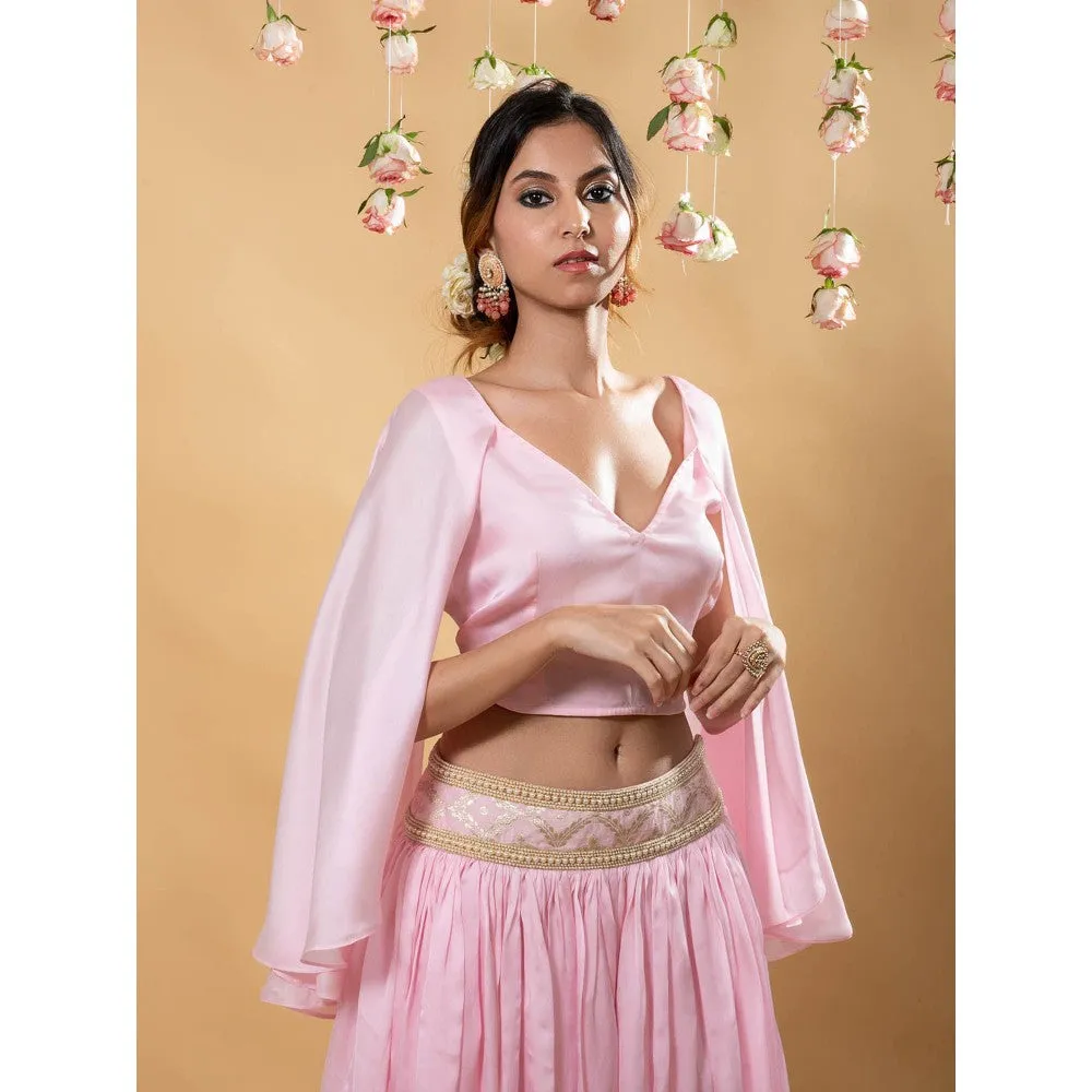 MONK & MEI Roshni Silk Lehenga Pink (Set of 2)