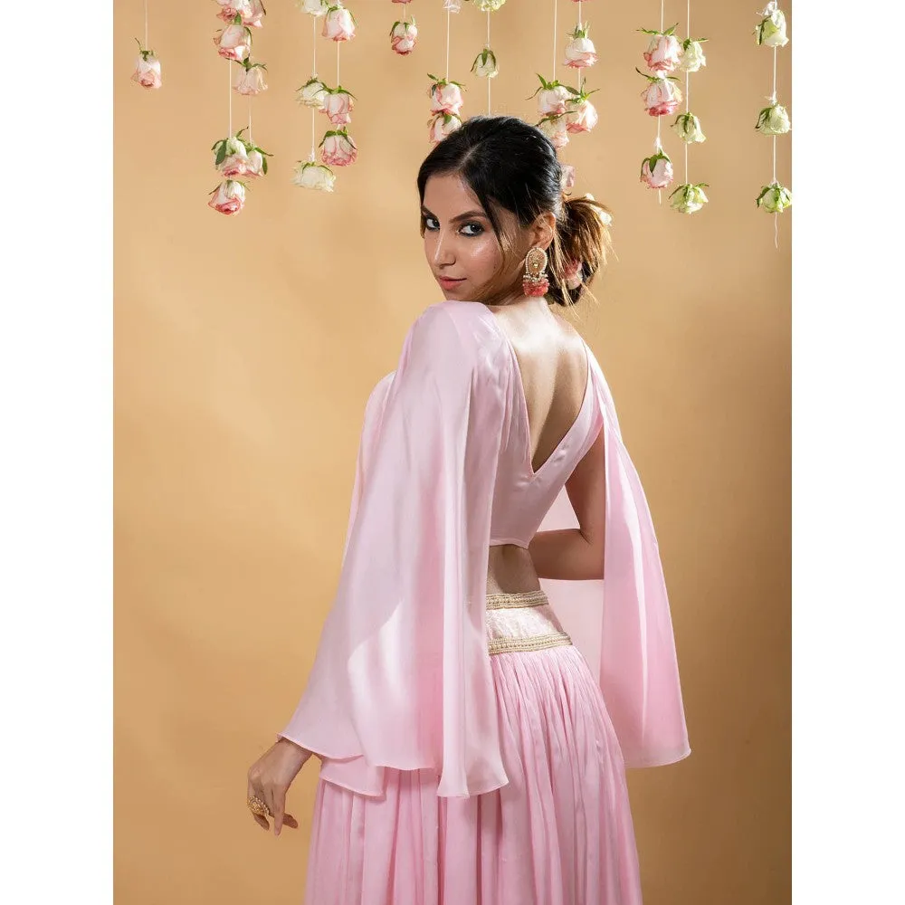 MONK & MEI Roshni Silk Lehenga Pink (Set of 2)