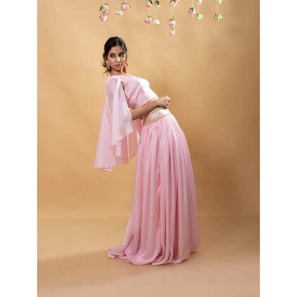MONK & MEI Roshni Silk Lehenga Pink (Set of 2)