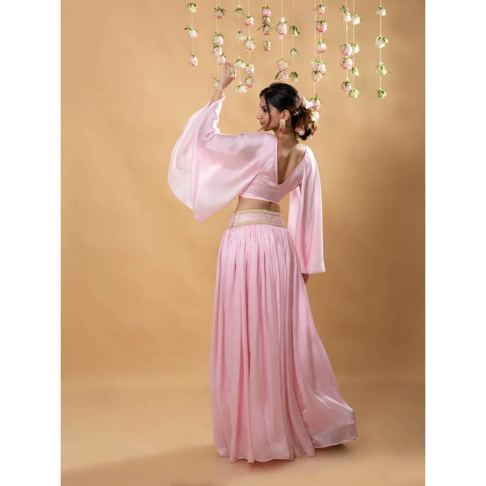 MONK & MEI Roshni Silk Lehenga Pink (Set of 2)