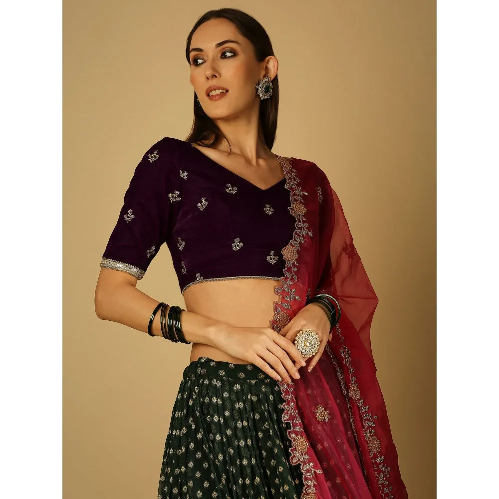 Monk & Mei Roza-Lehenga Blouse Dupatta - Violet, Magenta And Green (Set Of 3)