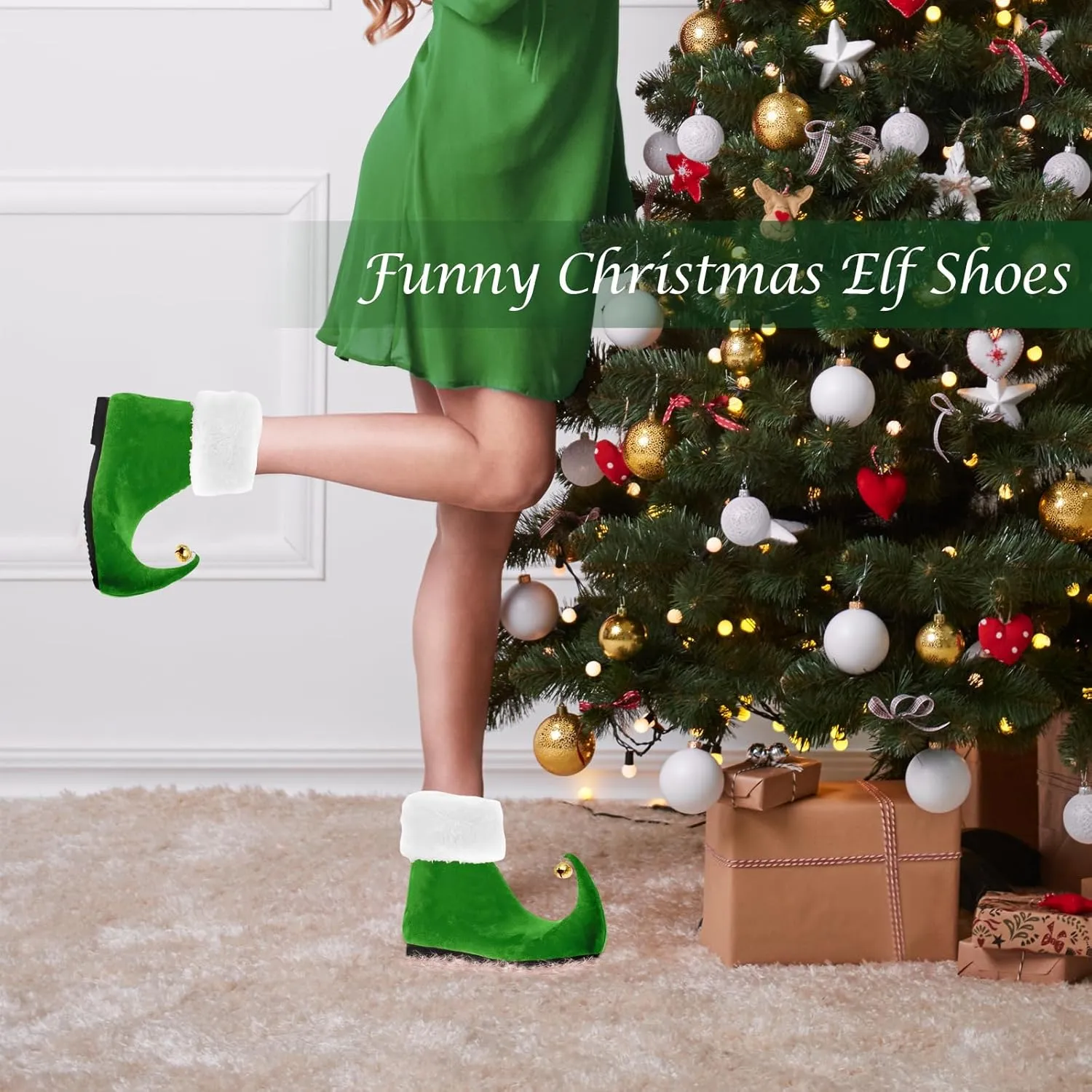 Novelty Elf Shoes, Christmas Santa Shoes for Adults, Green Slippers With Jingle Bells, Soft Costume Accessories, Cosplay Props for Holiday Plays & Parties