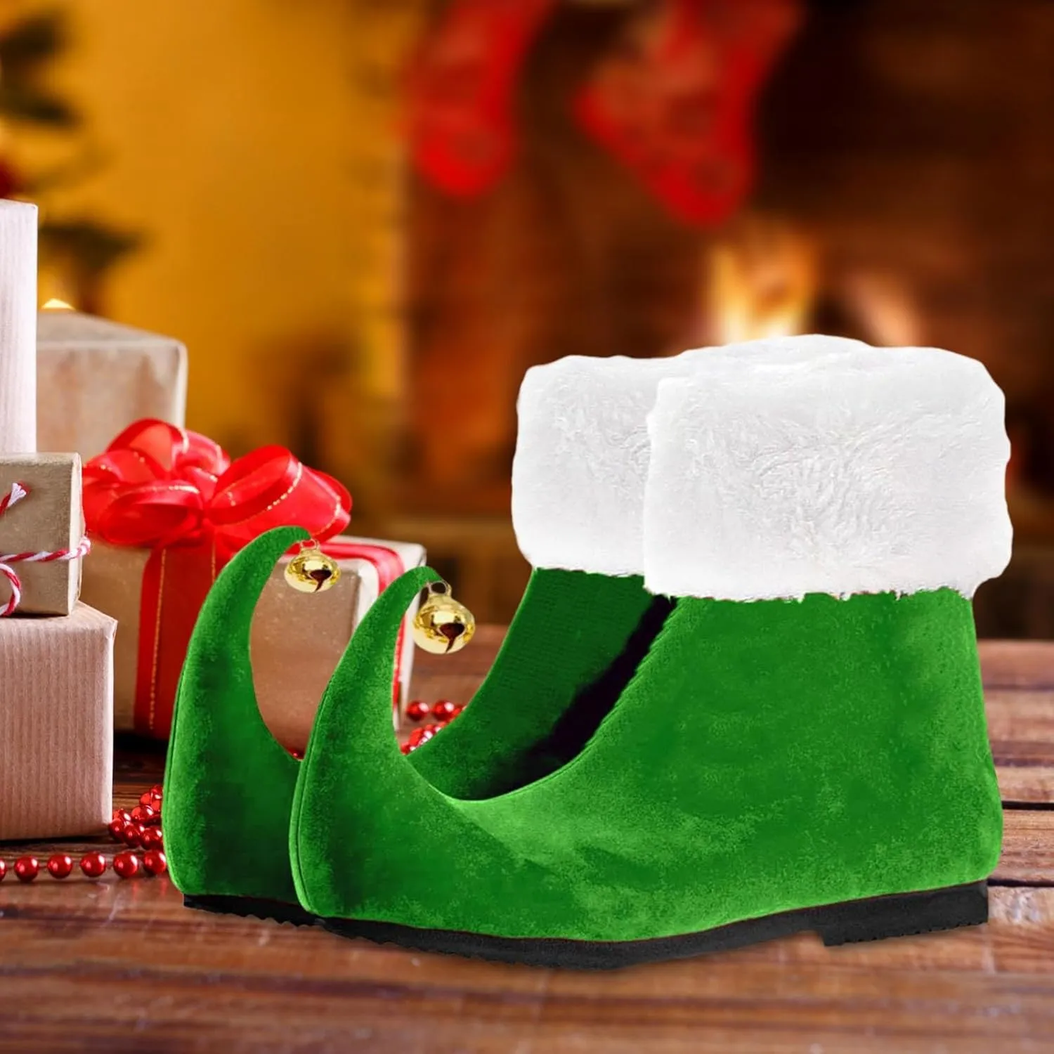 Novelty Elf Shoes, Christmas Santa Shoes for Adults, Green Slippers With Jingle Bells, Soft Costume Accessories, Cosplay Props for Holiday Plays & Parties