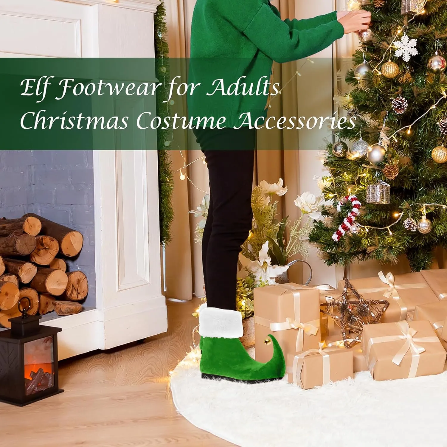 Novelty Elf Shoes, Christmas Santa Shoes for Adults, Green Slippers With Jingle Bells, Soft Costume Accessories, Cosplay Props for Holiday Plays & Parties