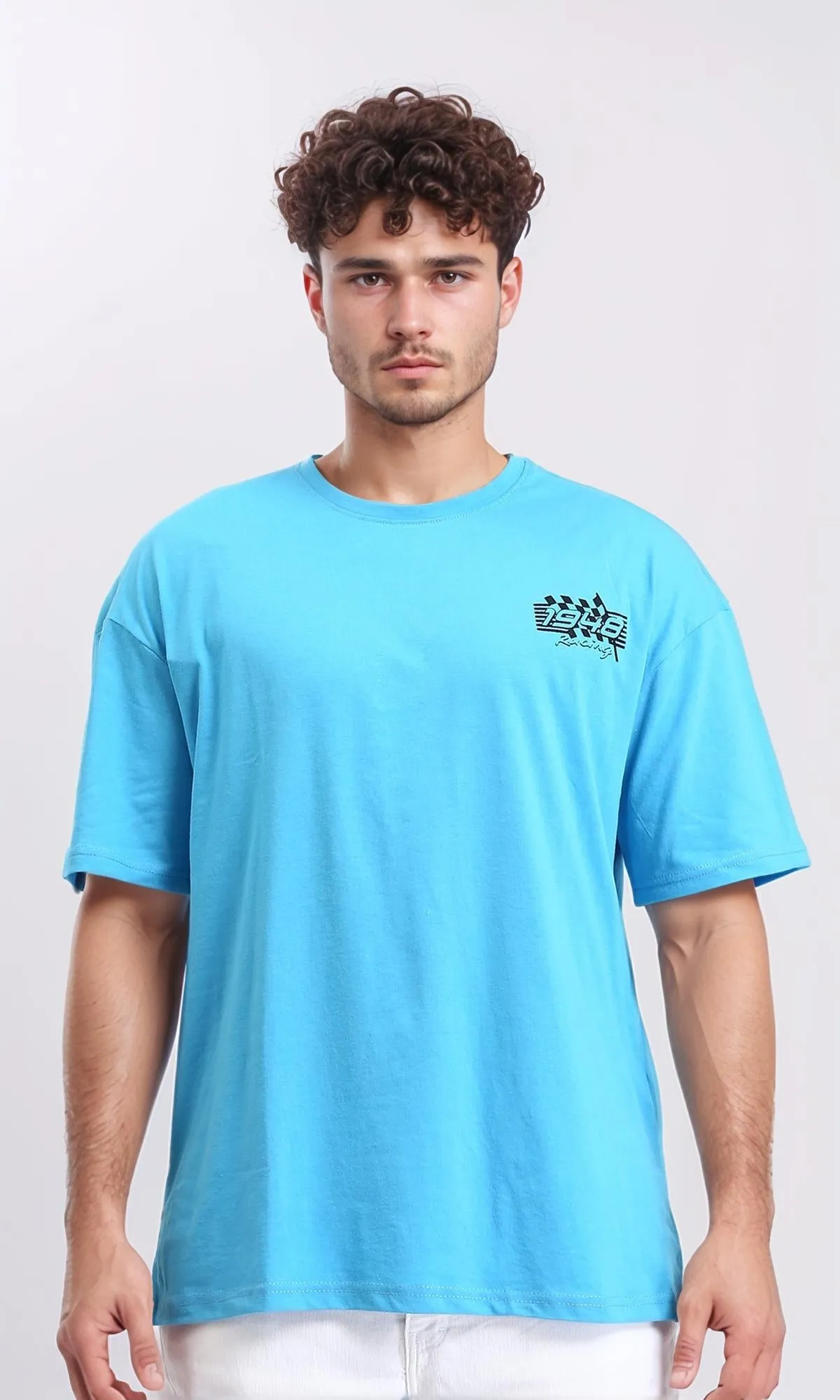 O203125 - Retro Car Graphic T-Shirt  Sky Blue