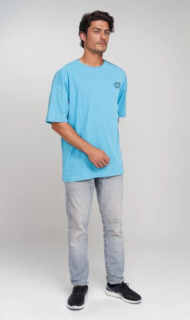 O203125 - Retro Car Graphic T-Shirt  Sky Blue