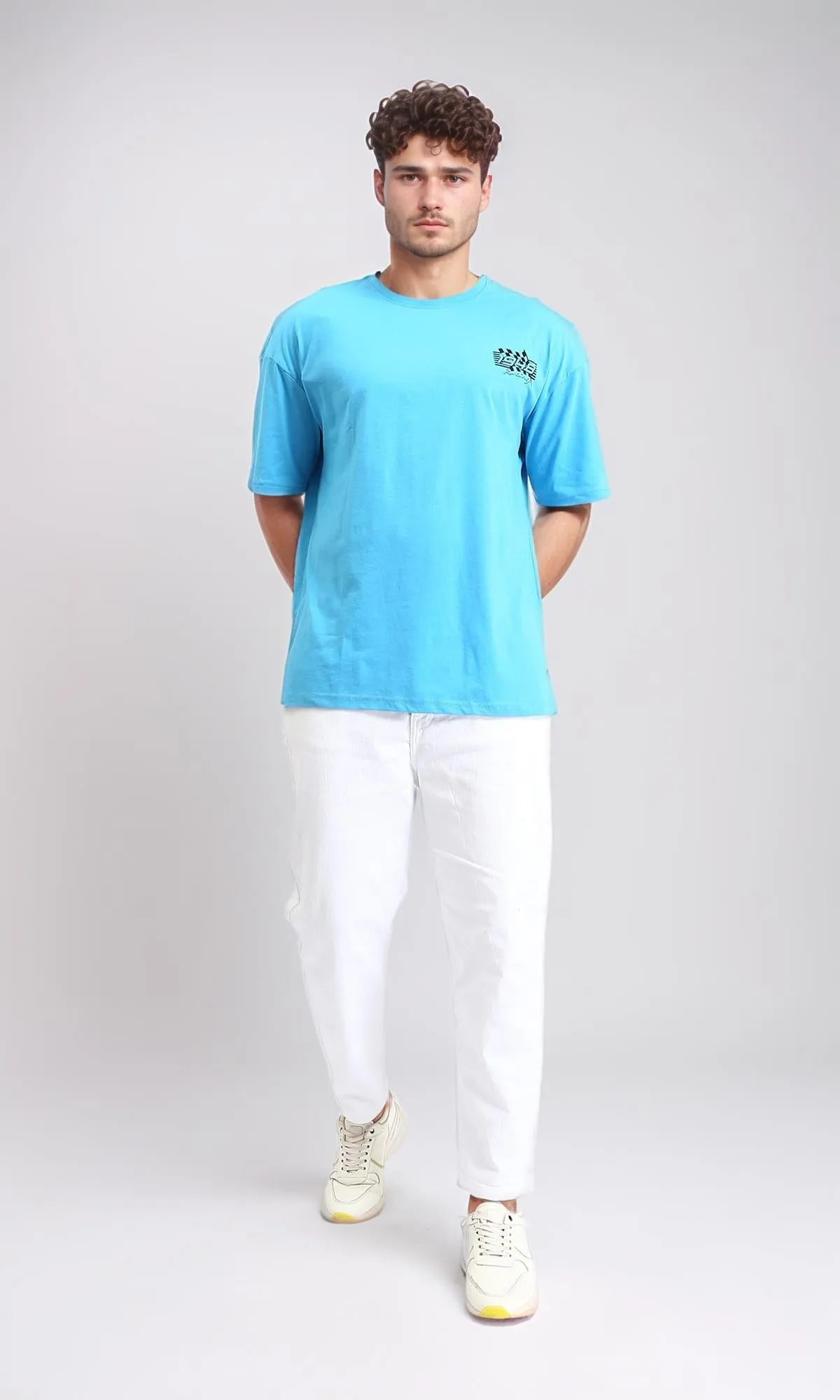 O203125 - Retro Car Graphic T-Shirt  Sky Blue