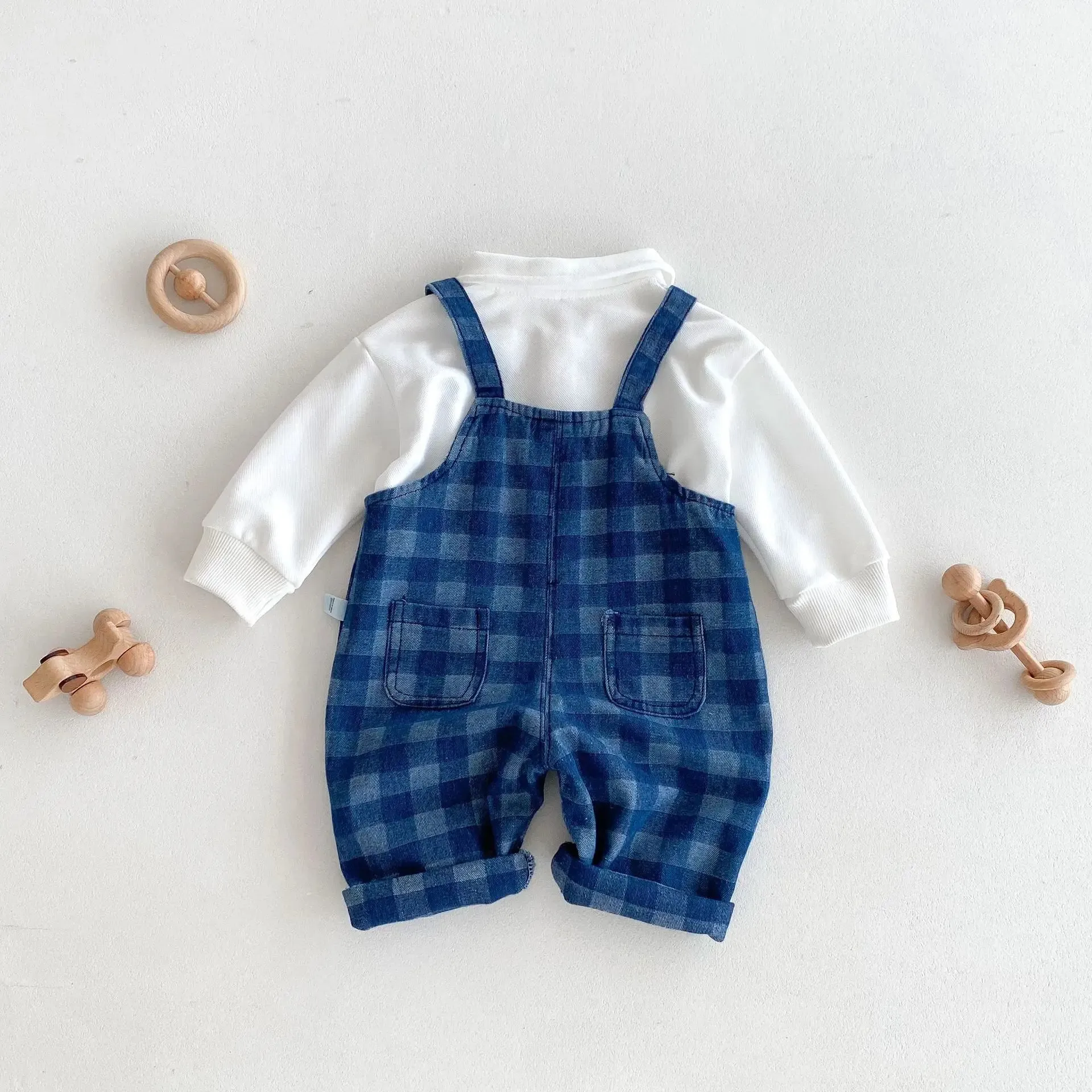 "Leo" Checked Denim Overalls