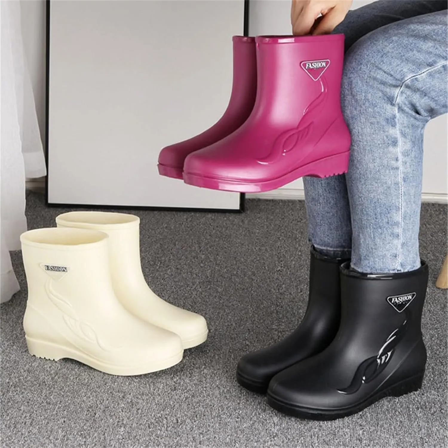 Rain Boots for Men Women Mid-Calf Waterproof Rubber Boots Mens Non-Slip Lightweight Mud Garden Boots Work Boots