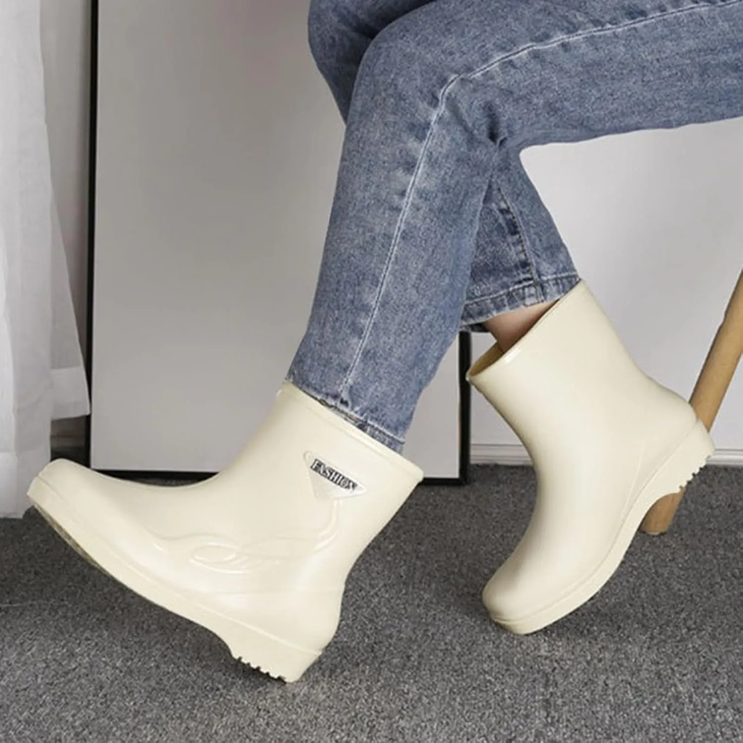 Rain Boots for Men Women Mid-Calf Waterproof Rubber Boots Mens Non-Slip Lightweight Mud Garden Boots Work Boots