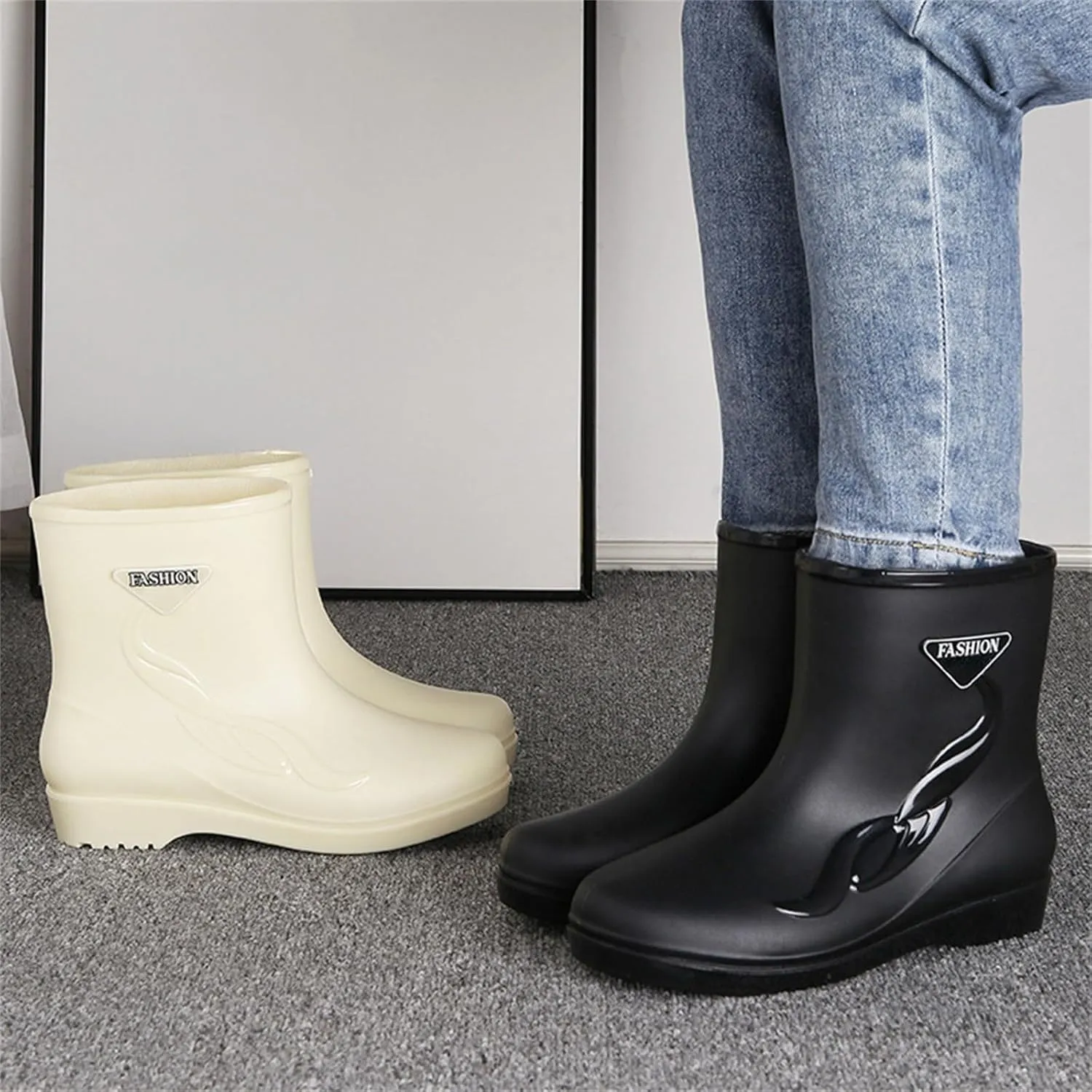 Rain Boots for Men Women Mid-Calf Waterproof Rubber Boots Mens Non-Slip Lightweight Mud Garden Boots Work Boots
