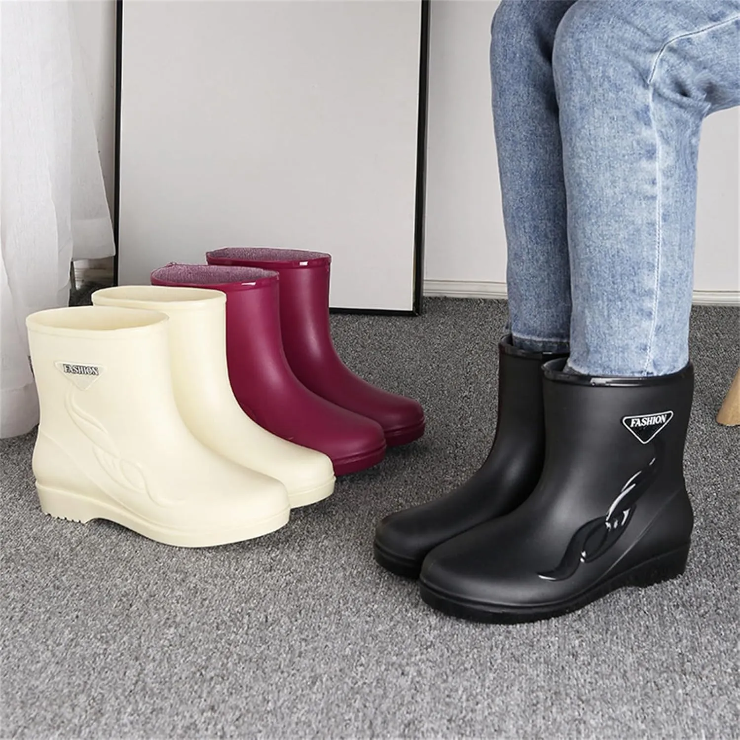Rain Boots for Men Women Mid-Calf Waterproof Rubber Boots Mens Non-Slip Lightweight Mud Garden Boots Work Boots
